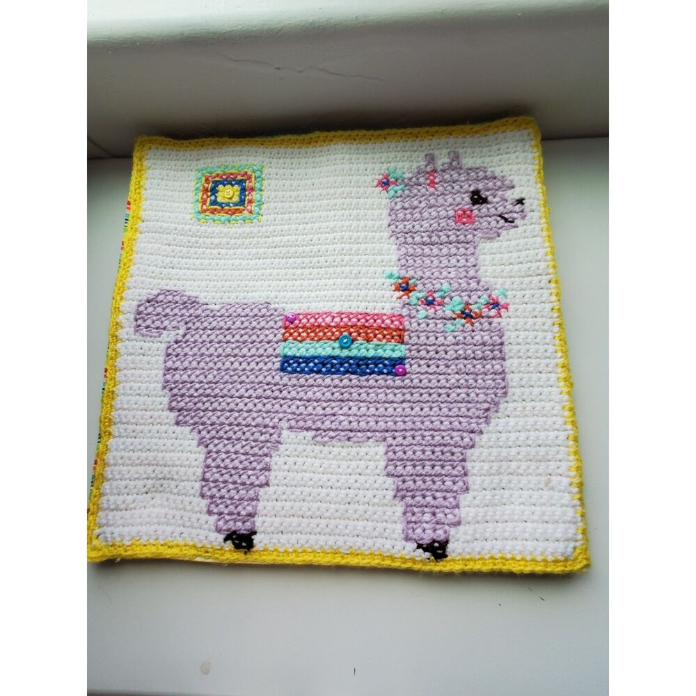 Handcrafted Llama 3 Panel Wall Hanging Handmade Crochet & Cross Stitch Nursery